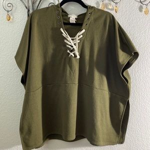 Free People Casual Loose Army Green Top ONE SIZE